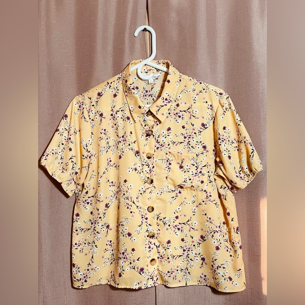 Pink Rose Floral Button Down Large Shirt GUC